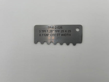 Gage, Profile TP-6-2-026 - Schlumberger Athens, 101396028D AA Thread Profile Gage, 3 Threads per Inch, 1.25 TPF,25 x 25, 0.1126 Crest Width, 0.1366 Thread Height, Elliptical Root